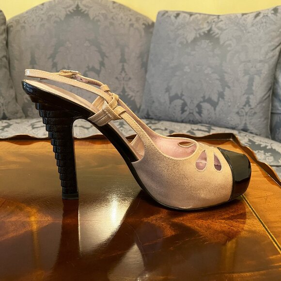 💯Authentic CHANEL Pink/Black Glitter Slingbacks - Size 37 - Picture 7 of 15